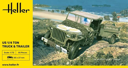 Vista 3 de Heller US 1/4 tonelada camión y remolque Militar Land Vehicle Model Building Kit (HR79997)