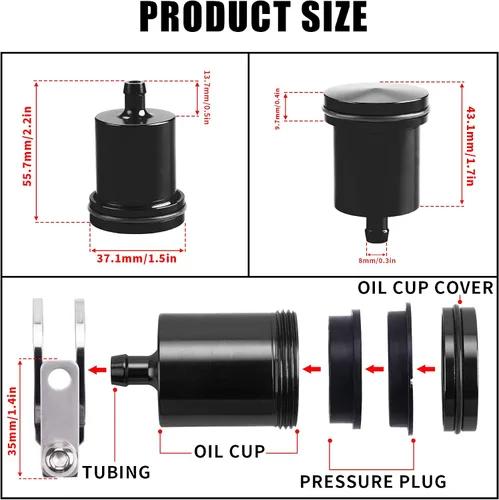 Vista 4 de Depósito de aceite universal de aluminio para motocicleta, depósito de líquido de freno, apto para Yamaha, Kawasaki, Honda, Suzuki, BMW y más (negro)