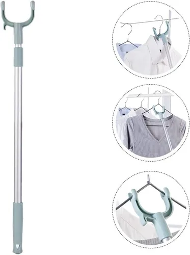 Vista 2 de LIFKOME Poste de ropa retráctil telescópico de largo alcance de 60 a 40.2 in, poste de tendedero ajustable con gancho, tenedor de secado de ropa