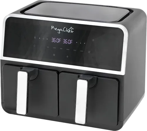 Vista 7 de MegaChef Cesta doble para freír de 4.8 cuartos de galón, eléctrica digital, 1700 W, freidora de aire de temperatura ajustable, freidora de encimera