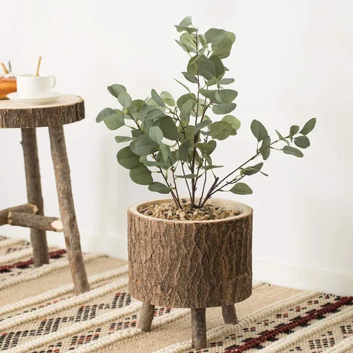 Vista 2 de Vintiquewise Tronco de madera con maceta de corteza con patas de rama de árbol pequeño