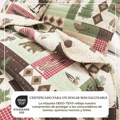 Vista 2 de Great Bay Home - Juego de 3 piezas de colcha reversible de estilo rústico de cabaña con 2 fundas decorativas de almohada, para todas las estaciones