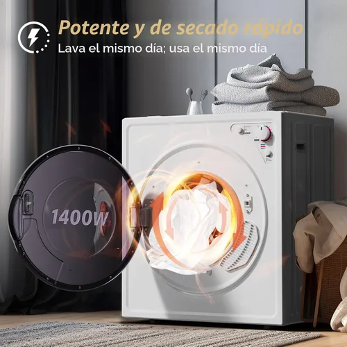 Vista 2 de ROVSUN Secadora de ropa portátil de 9 libras, 110 V 1400 W, eléctrica compacta, de carga frontal, con bañera de acero inoxidable y perilla de fácil