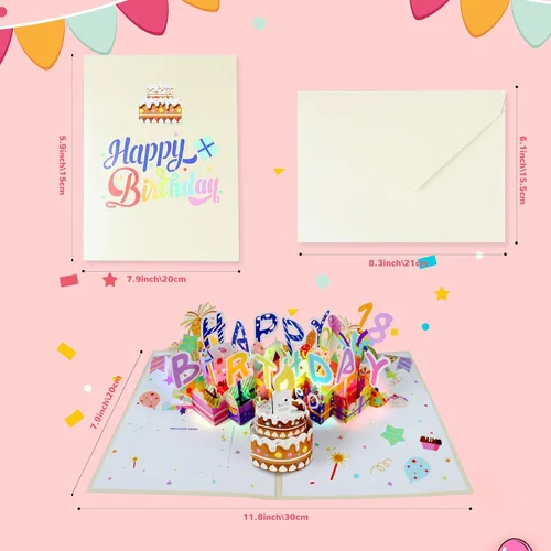Vista 5 de Tarjeta de Cumpleaños Musical 3D, Vela de Luz LED Soplable, Tarjetas de 3D de Cumpleaños Emergentes con Números DIY 0-9, Vela de Luz LED Soplable