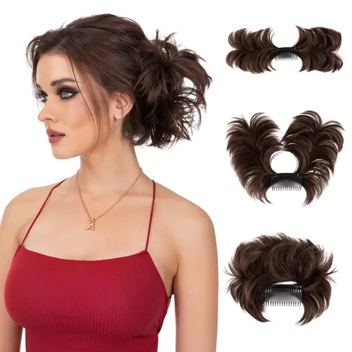 Vista 29 de Peine de moño desordenado con clip lateral para mujer, corto, natural, lacio, versátil, ajustable, fácil de peinar, (rubio ceniza-C)