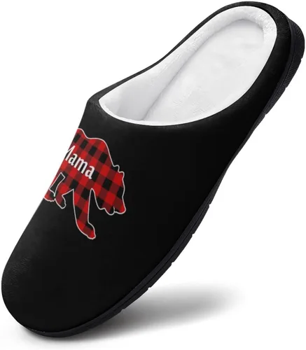 Vista 3 de Plaid Mama Bear - Pantuflas de algodón para mujer, acogedoras y cálidas, para interiores y exteriores