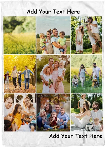 Vista 5 de Manta personalizada con texto de fotos, manta con imagen personalizada para padre, mamá, niños, perros, amigos o pareja, collage de 8 fotos, 50 x 60