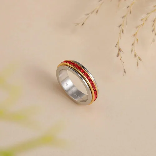 Vista 2 de Muses Art Design - Anillos para la ansiedad, anillos giratorios, anillos de banda con piedra de nacimiento, acero inoxidable, mujeres y hombres