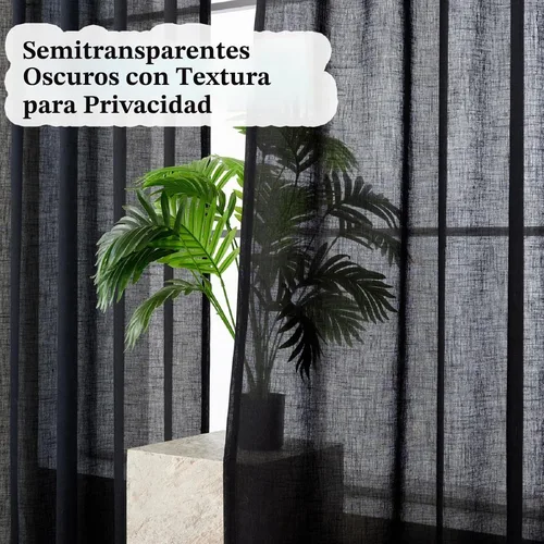 Vista 3 de Plisados de lino sintético negro semi traslúcidos de 84 pulgadas