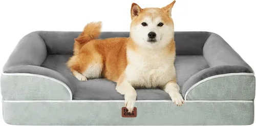 Vista 21 de EHEYCIGA – Cama ortopédica impermeable para perros pequeños, de espuma viscoelástica tipo caja de huevos, con bordes elevados y base antideslizante