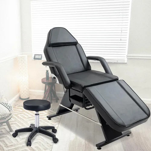 Vista 9 de Silla de tatuaje con taburete hidráulico, multiusos profesional de cuero de salón esteticista, mesas de masaje ajustables actualizadas para camas