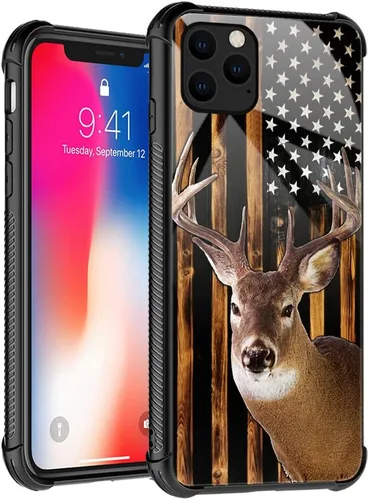 Vista 19 de Funda compatible con iPhone 8, a prueba de golpes, antiarañazos, bandera de ciervos de cola blanca de grano de madera estadounidense