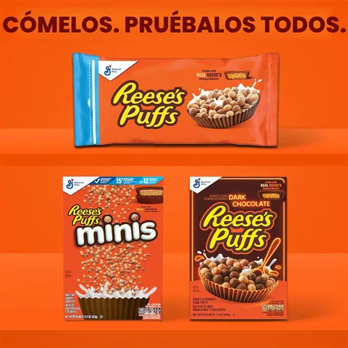 Vista 7 de REESE'S PUFFS Cereal para el desayuno, cereal de mantequilla de maní con chocolate, 11.5 onzas Made with Real Reese's Peanut Butter, 15g Whole