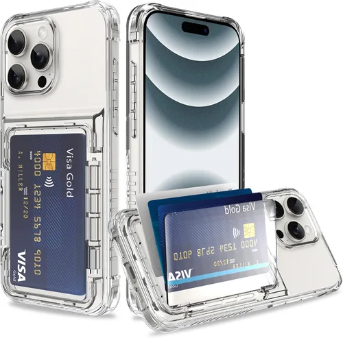 Vista 9 de Funda tipo cartera para iPhone 13 Pro Max con 3 ranuras para tarjetas de crédito, a prueba de golpes, híbrida, resistente, transparente Cubierta