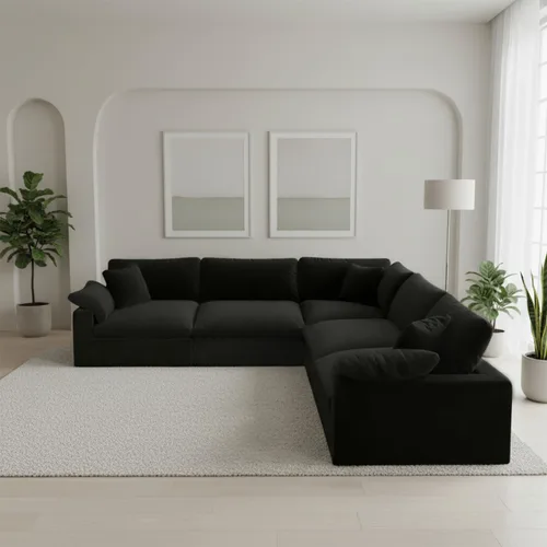 Vista 33 de Sofá modular modular con asiento profundo extra cómodo, sofás modernos negros para sala de estar, apartamento, oficina, espacio pequeño