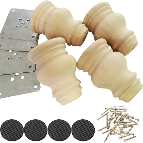 Vista 11 de Patas de madera para muebles de 2 pulgadas, patas de repuesto de madera maciza sin pintar, patas de gabinete/escritorio/sofá/estantería Bun Feet
