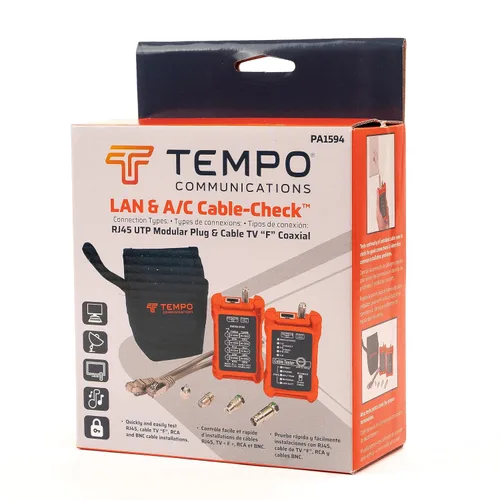 Vista 8 de TEMPO Communications PA1594 Probador de cable de red Probador de continuidad de cables LAN y AV Cables coaxiales RJ45, UTP, STP de 8 vías