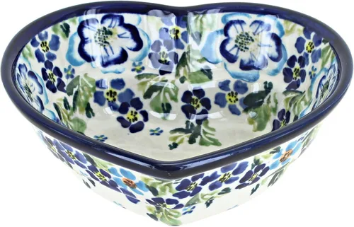 Vista 11 de Blue Rose - Cuenco de corazón pequeño de cerámica polaca Country Meadow