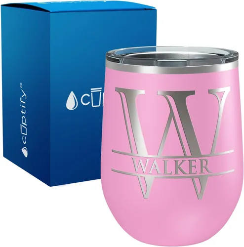 Vista 125 de Vaso personalizado de regalo de cumpleaños para mujeres y hombres, con monograma de escritura dividida, inicial y nombre grabado en negro, taza
