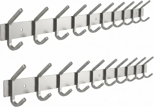 Vista 18 de Perchero pequeño de montaje en pared, de níquel cepillado, de acero inoxidable de 6 pulgadas, con 2 ganchos dobles resistentes, colgador de pared