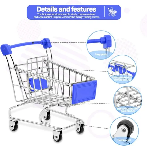 Vista 3 de SKYCOOOOL Mini carrito de compras de 3 piezas, carrito de compras de metal colorido, mini carrito de compras, pequeño carrito de compras, juguete