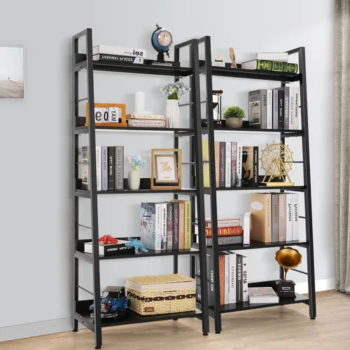 Vista 2 de Homdox Estantería de escalera de 5 niveles, estantería industrial de madera y metal, soporte para plantas y flores, estante de almacenamiento