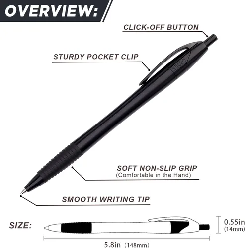 Vista 8 de Bolígrafos A Granel, Paquete de 60 Bolígrafos de Punta Esférica Negros con Agarre Slimster, Tinta Negra 1.0mm Punta Media Escritura Suave