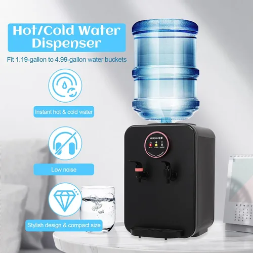 Vista 2 de Dispensador de agua de encimera premium, dispensador de agua caliente/fría, dispensador de agua de carga superior (negro)