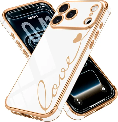 Vista 23 de LCHULLE Funda compatible con iPhone 12 para mujeres y niñas, bonito diseño de corazón de amor con enchapado de lujo, cubierta de TPU suave a prueba