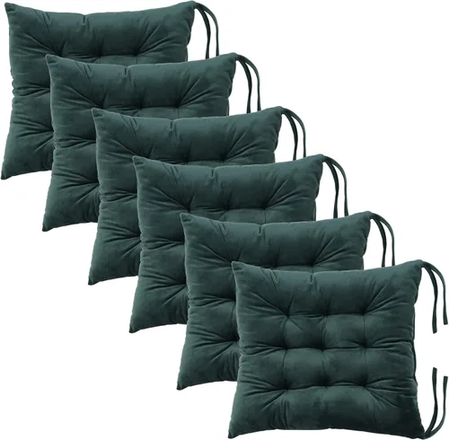 Vista 45 de Juego de 2 cojines para sillas de comedor con lazos, almohadilla antideslizante para silla de cocina para interior y tapete de asiento de comedor