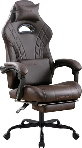 Vista 13 de Silla de juegos con reposapiés y soporte lumbar de masaje, silla ergonómica para videojuegos, sillas de videojuegos de oficina con altura y respaldo
