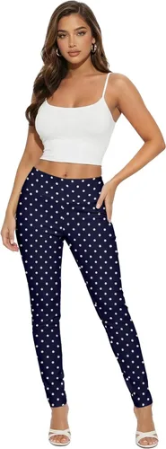 Vista 9 de Hybrid & Company Pantalón elástico súper cómodo con cintura elástica completa, de sarga milenaria 10571-Negro Blanco