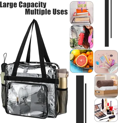 Vista 7 de Silkfly Bolsa de viaje de PVC transparente aprobada para estadios, con asas, correa para el hombro, cremallera para mujer, 2 unidades 2 Pcs