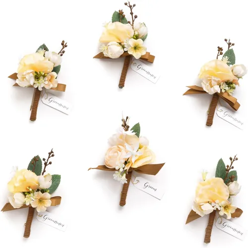 Vista 56 de Ling's Moment Boutonniere para Hombres Boda, Juego de 6, Novio y Padrinos Boutonniere para Boda Regreso a Casa Halloween Ceremonia Aniversario, Cena