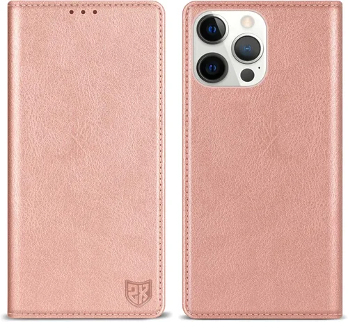 Vista 34 de ZZXX Funda tipo cartera para iPhone 14 con bloqueo RFID, soporte de ranura para tarjetas, funda protectora de cuero magnético fuerte plegable