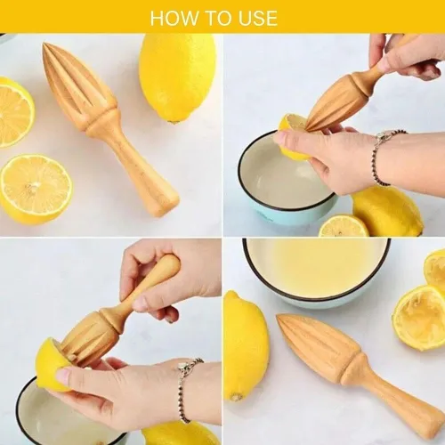 Vista 7 de Exprimidor de cítricos de madera, escariador manual de naranja limón con agarre ergonómico, herramienta exprimidora de frutas duradera