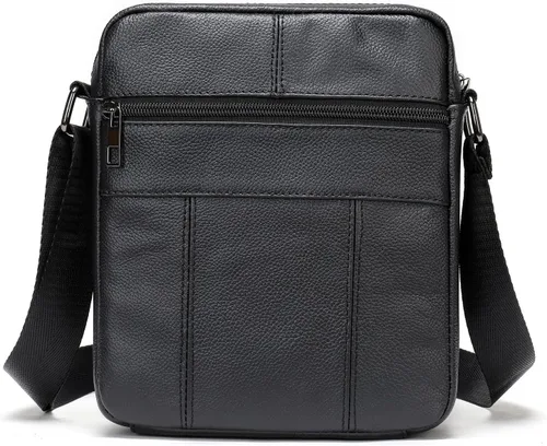 Vista 3 de Hebetag Bolso bandolera de cuero para hombre, bolsa cruzada de viaje para negocios, cartera para teléfono, bolsa de bolsillo, mochila