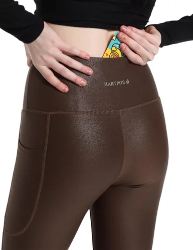 Vista 5 de HARTPOR Leggings de piel sintética para mujer, leggings de piel sintética con revestimiento de piel, elásticos, de cintura alta, pantalones de yoga