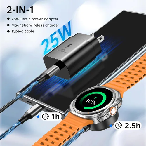 Vista 5 de Cargador de reloj Samsung, cargador rápido compatible con Galaxy Watch 7/Ultra/6/6 Classic/5 Pro/5/4/4 classic/3/Active2/1