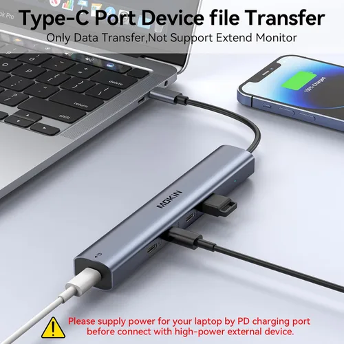 Vista 5 de Hub USB C de 10 Gbps, divisor USB C MOKiN con salida de video 4K a 60Hz, carga PD de 100 W, transferencia de datos, dongle multipuerto USB 4