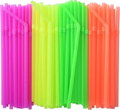 Vista 11 de ALINK 100 popotes flexibles de color neón, pajitas flexibles desechables de plástico, 7.75 x 0.23 pulgadas