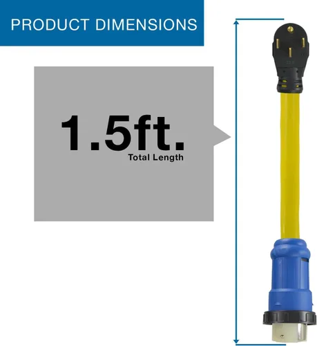 Vista 4 de Conntek 14328 RV Adaptador de coleta de 1.5 pies, enchufe macho de 50 amperios RV a conector hembra de bloqueo de 125/250 voltios de 50 amperios