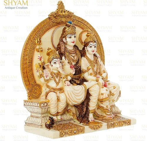 Vista 3 de Estatua de la familia hindú Lord Shiva - Escultura de ídolo de Shiv, Parvati y Ganesh, figura de Dios Shiv Parivaar, ídolos de dios hindúes