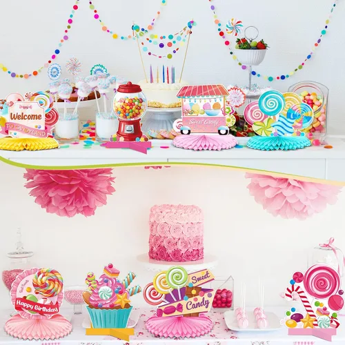 Vista 7 de 10 Pcs Candy Party Decorations Candyland Table Decor Welcome to Candyland