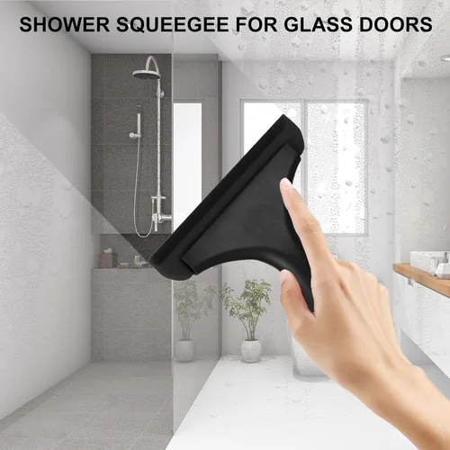 Vista 4 de SetSail Escobilla de ducha para puertas de cristal, mini escobilla de mano Todo negro