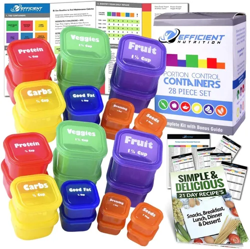 Vista 8 de Juego de recipientes de control de porciones (14 piezas) con guía completa + agenda de 21 días + libro electrónico de recetas sin BPA, sistema
