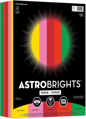Vista 8 de Papel de colores brillantes, Neenah Astrobrights®, tamaño de papel carta, 24 libras, colores surtidos, resma de 500 hojas
