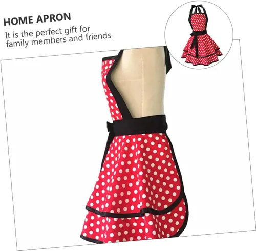Vista 6 de BESPORTBLE Delantal de cocina de algodón con patrón de puntos de doble capa con correa para el cuello, delantal reutilizable para hombres y mujeres