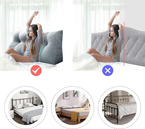 Vista 2 de WOWMAX Almohada ergonómica para cabecero para cama de tamaño matrimonial, almohadas tapizadas multifuncionales para cabecero, tableros portátiles