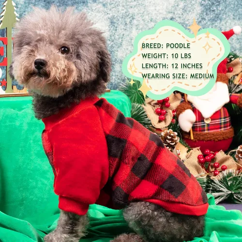 Vista 6 de cyeollo Suéter de Navidad para perro, abrigos cálidos de invierno para perros, a cuadros, Año Nuevo, para cachorros, sudadera de franela para clima